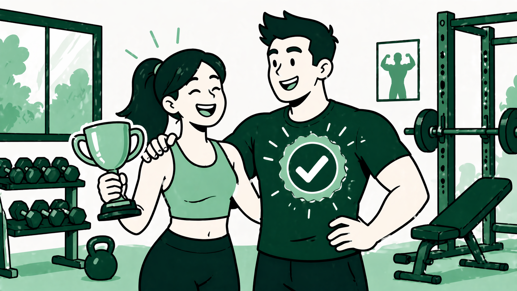 Happy client and certified personal trainer together after a successful training session