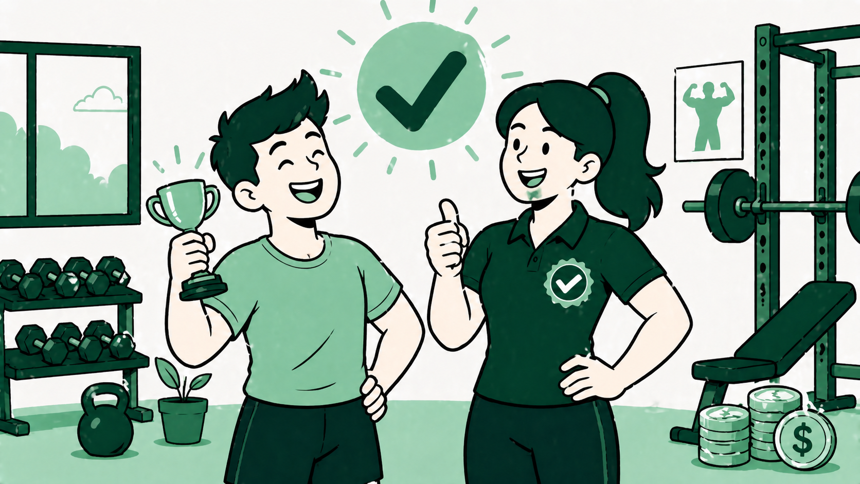 Happy client celebrating results with certified personal trainer after consistent training investment